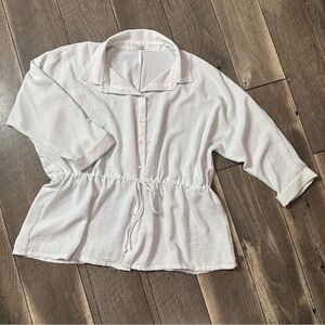 Studio 1886 3/4 Sleeve Cinch Waist Button Down Top